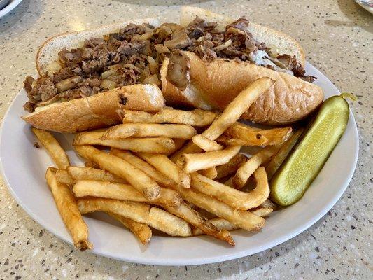 Cheesesteak with fried onions and mushrooms