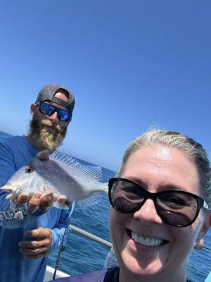 Our "support staff" on board ; keeping our hooks  clear so I could catch MORE !