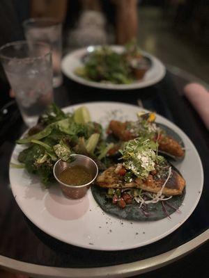 Salmon and crispy fish tacos