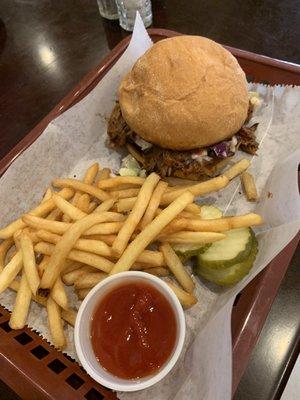 BBQ Pork Sandwich with fries