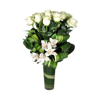 White Rose Extraordinaire-white long- stemmed roses with white cymbidium orchids for a beautiful, elegant statement.
  $130.00