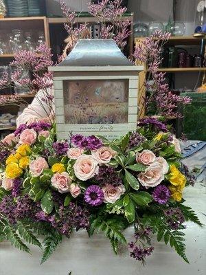 Memorial Lantern arranged with flowers