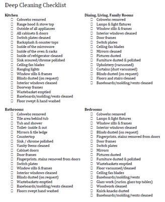 Deep cleaning list
