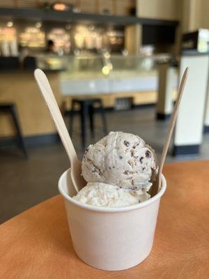 Single scoop split - Cherry Almond Chip and summer rose