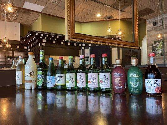 Ginseng wine, makgeoli, Terra, Chung ha, 50 seju, soju, bokbunja (black raspberry wine), plum wine, pomegranate wine