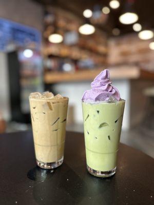 Black sesame latte (16 oz) Lavender ube whip iced matcha (16oz)