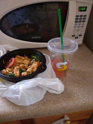 Protein bowl and watermelon/cucumber water