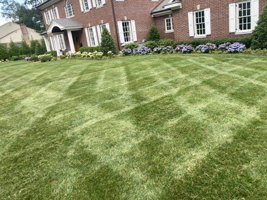 Lawn mowing and striping.