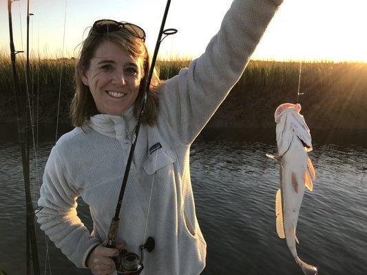 Great wintertime redfishing in Charleston, SC!  It's cold and the fish are still biting!