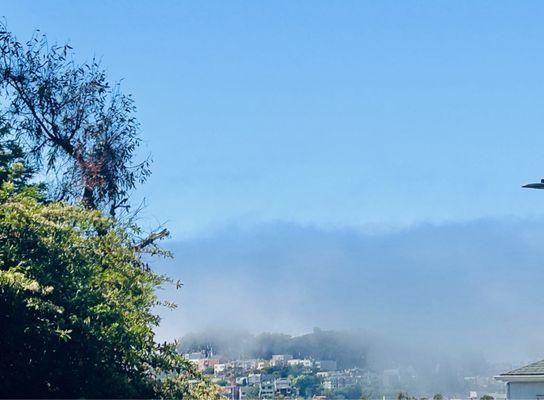 The fog clearing over adjacent neighborhood