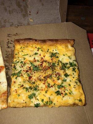 Macaroni & cheese pizza (Square). Cheesy, and all the more while balanced. (2/24/2019)