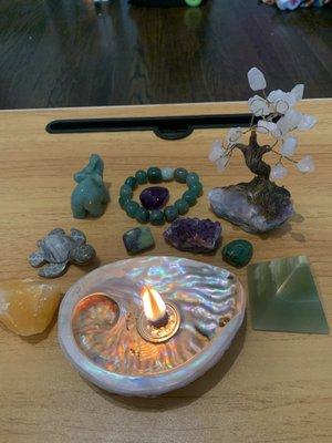 Cleansing my crystals (everything except the tree, pyramid, and turtle is from rockys crystals)