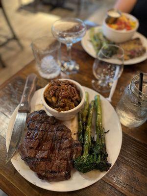 NY Strip, broccolini, sweet potato casserole. I enjoyed all of it.