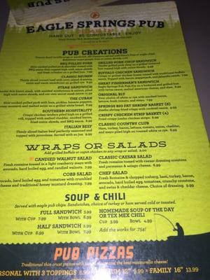 Front of menu