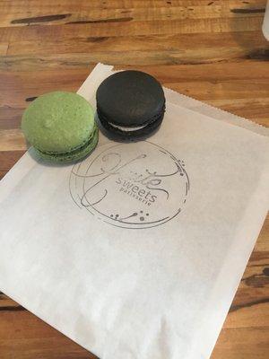 Pistachio macaron, and cherry almond macaron