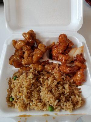 2 meat side...sweet spicy and honey chicken with fried rice