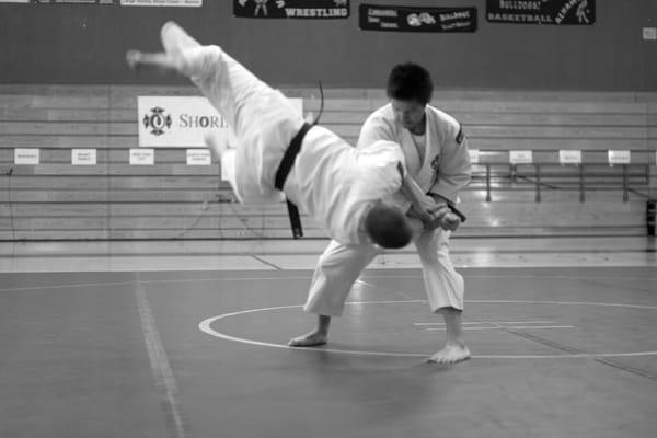 San Francisco dojo students demonstrating an embu pair form.  Regional training seminar.