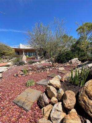 A recent backyard revamp with new plant installation and a fresh rock addition! #YardWork