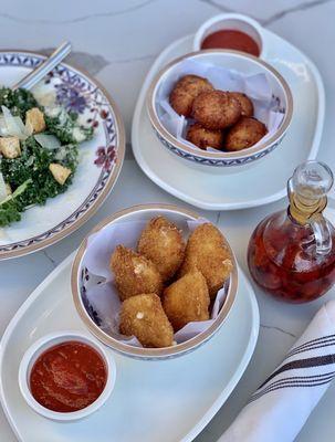 MOZZARELLA IN CARROZZA, KALE SALAD & ARANCINI