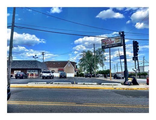 Big Parking Outside Steak N Egger . Open 24/7 Breakfast Lunch Dinner. Steaks Sandwiches Burgers Salads Pancakes etc. Simple. Cool!