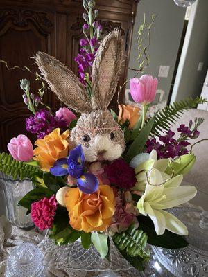 The beautiful Easter arrangement gift from our daughter and son-in-law.