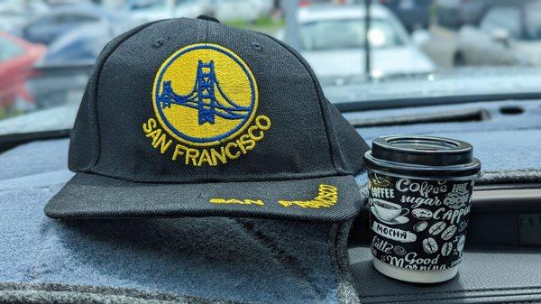 Delicious quad shot of decaf espresso in an adorable little cup. Inside beautiful San Marcos Kaiser. WARRIORS baby.