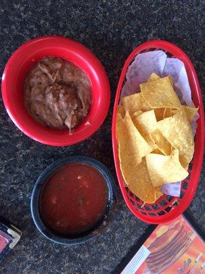 Salsa, beans and chips