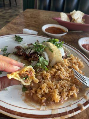 Asada Tacos with beans & Rice.