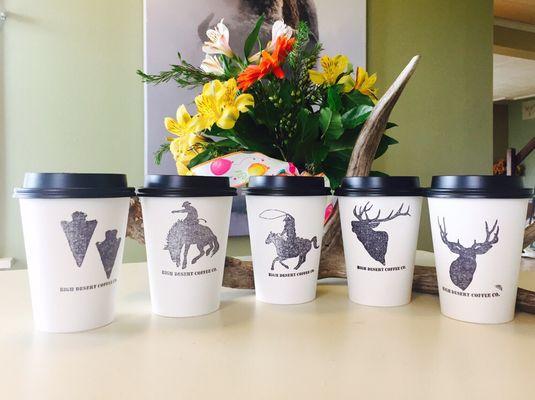 Our coffee cups! Everything high desert, we love it!