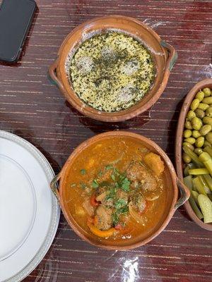 Kibbeh and Laban top. Kufta with tomato bottom