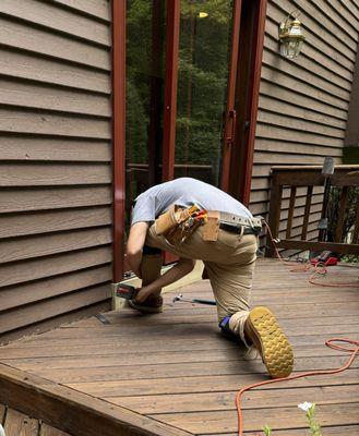 Repairing rotted toe kick that attracted carpenter ants.