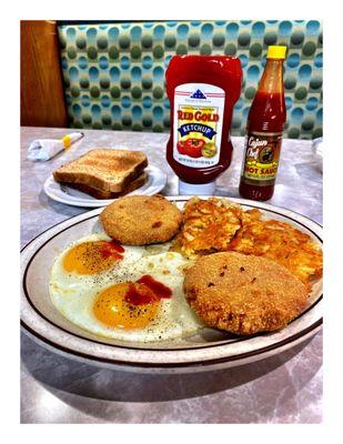 Salmon Patties w/Eggs @ Village Cafe In Dolton . 14201 Chicago Rd, Dolton, IL  Simple Breakfast Lunch Place.Dine In Take Out. Cool!