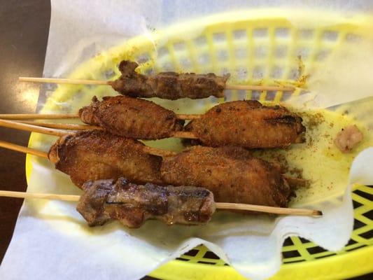 Super tasty!!!! Lamb skewers and chicken wings.