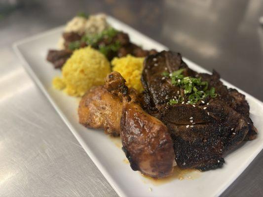 Catering special order with Kalbi, Huli Huli Chicken and Yellow Saffron Rice