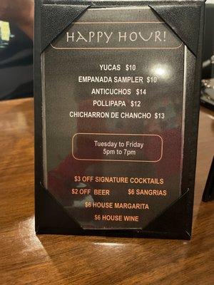 Happy hour menu.