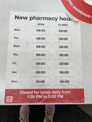 New pharmacy hours