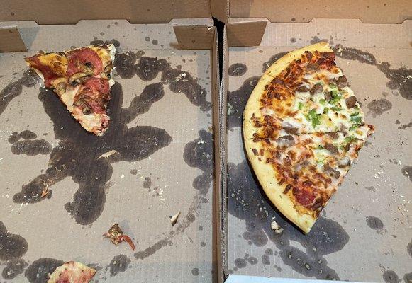 Pepperoni and Mushroom and Sausage and Green Pepper pizzas.