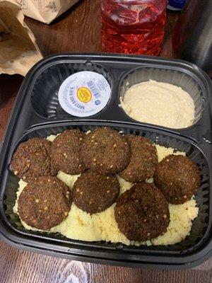 Felafel (side of couscous, hummus, and fries)