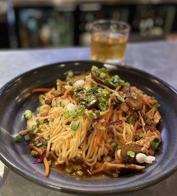 Szechuan noodles with Angels Envy bourbon