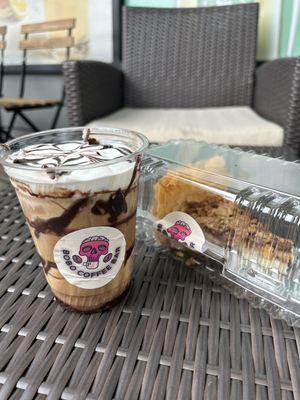 Bobo iced mocha and Gemini cheesecake