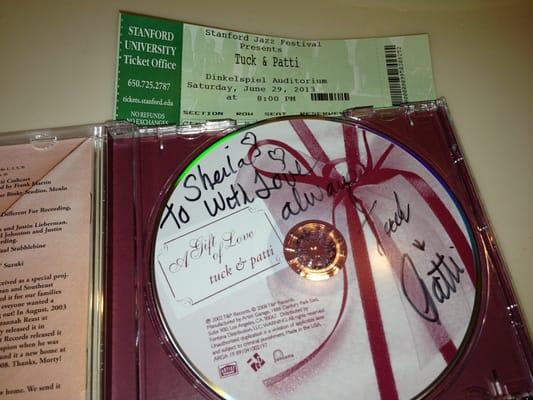 Autographed CD by Tuck & Patti & ticket to the concert at Stanford.