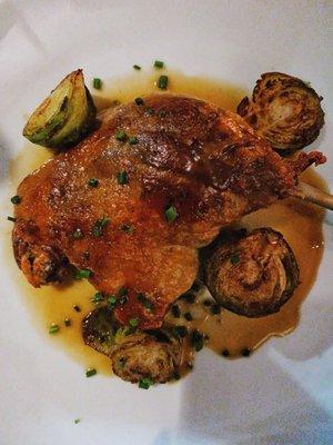 Duck Confit -- Brussels Sprouts, Dijon Duck Jus