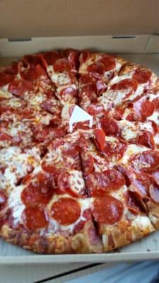 Triple pepperoni pizza.  Delicious!