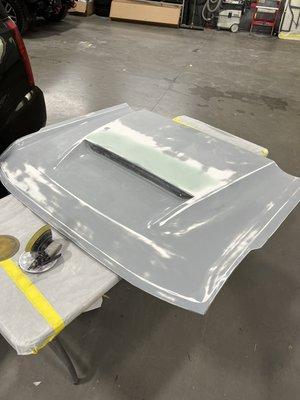 Custom fibreglass hood prep for 2022 Ford Bronco