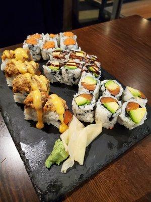 Twitter Roll, Spicy Tuna, Eel Avocado, and Salmon Avocado Rolls