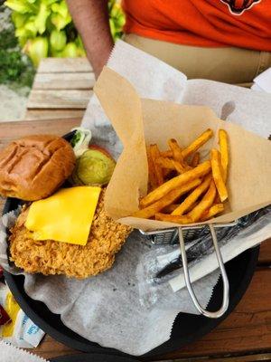 Tenderloin with cheese and side of fries