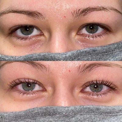 Before and after Lash Lift service.