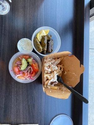 Greek feta fries, fresh dolmas, delectable Greek salad