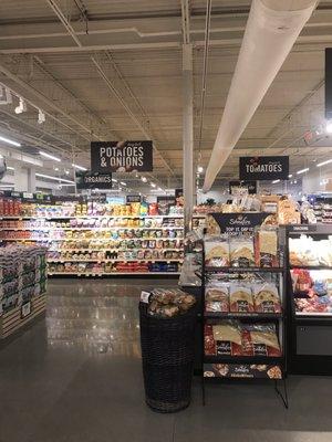 A snapshot of the produce department taken from the bakery department, looking toward the front of the store.