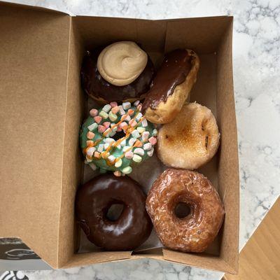 Buckeye, Lucky Charms, Chocolate Glaze, Custard Filled Bar, Creme Brulee, Glazed Doughssant